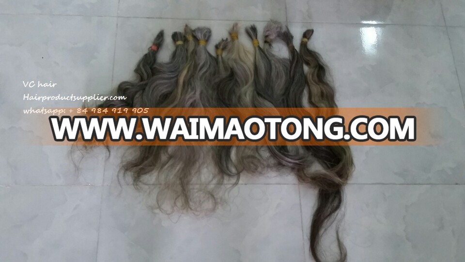 Grey hair in bulk, Vietnamese natural straight raw super drawn hair in bulk with suitable price